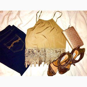 Crop Top With Contrasting Bottom and Open Back